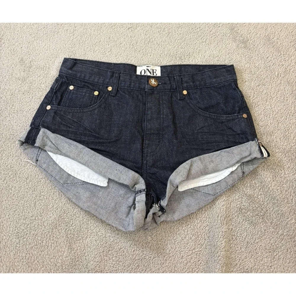 One Teaspoon Bandits Dark Indigo Cut Off Mini Micro Denim Shorts High Rise 26/30